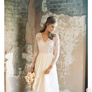 V-Neck Illusion Long Sleeve Dress With Draping And Illusion Back